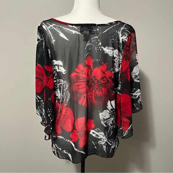 Joseph Ribkoff Sheer Floral Flutter Sleeve Poncho Top - Picture 7 of 9